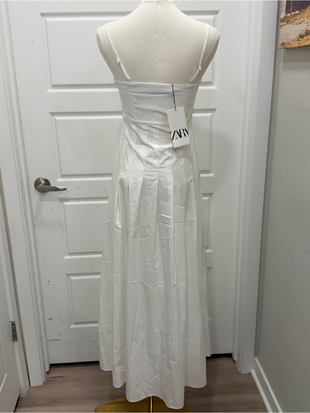 Zara White Poplin Midi Dress with a Sweetheart Neckline NWT - Picture 4 of 6